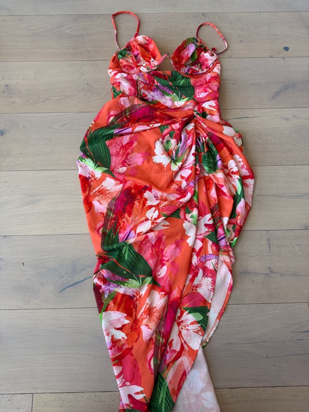 PrettyLittleThing orange Floral Asymmetrical Dress